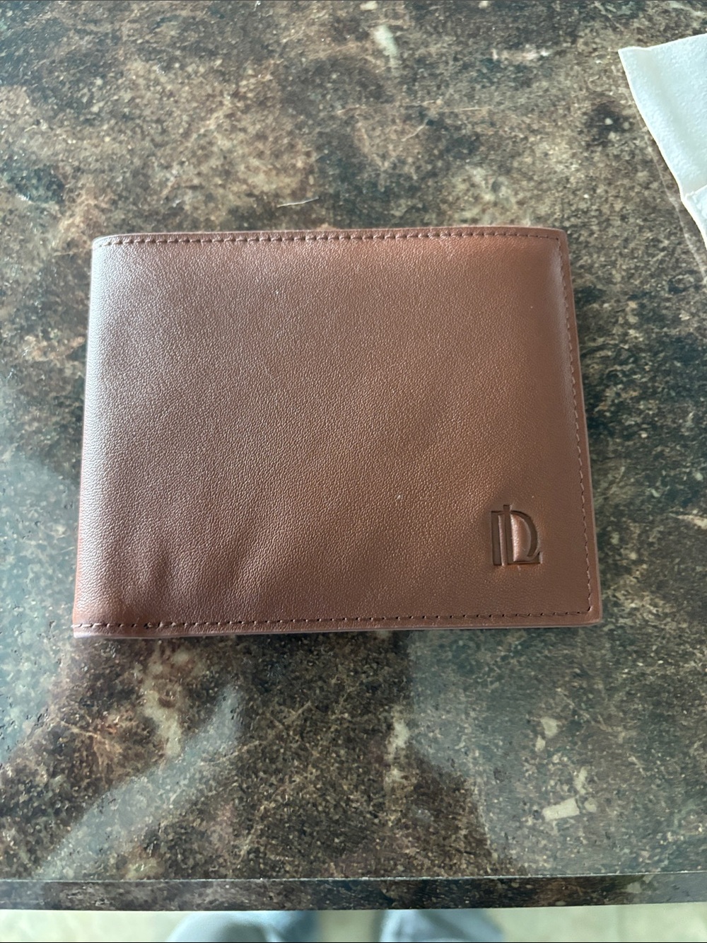 Brown Leather Men's Bi-Fold Wallet - D Embossed